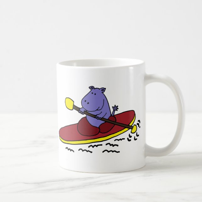 Funny Hippo Kayaking Cartoon Coffee Mug (Right)