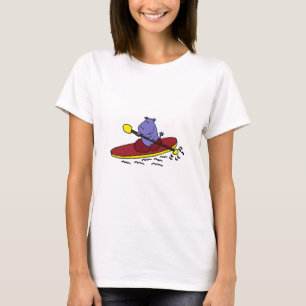 Funny Hippo Kayaking Cartoon T-Shirt