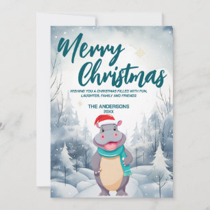 Funny HIPPO Merry Xmas tree snow Holiday party