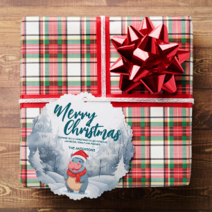 Funny Hippo Merry Xmas tree snow Holiday party Ornament Card