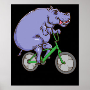 Funny Hippo Riding Bicycle Hippopotamus Kids Hippo Poster