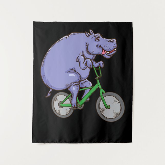 Funny Hippo Riding Bicycle Hippopotamus Kids Hippo Tapestry (Front)