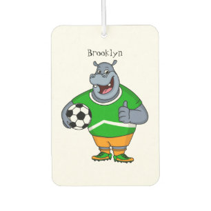 Funny hippo soccer player cartoon illustration  air freshener