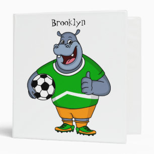 Funny hippo soccer player cartoon illustration binder
