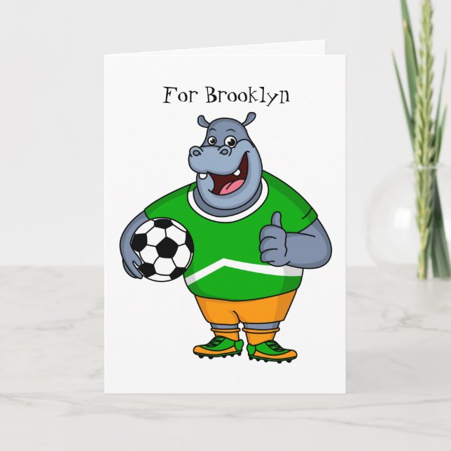 Funny hippo soccer player cartoon illustration card (Front)