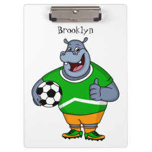 Funny hippo soccer player cartoon illustration  clipboard