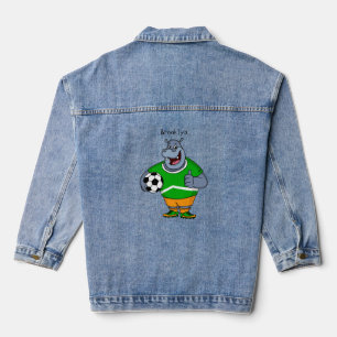 Funny hippo soccer player cartoon illustration denim jacket