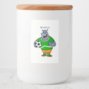 Funny hippo soccer player cartoon illustration food label