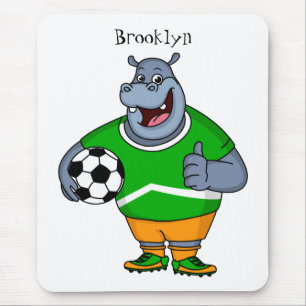 Funny hippo soccer player cartoon illustration  mouse pad