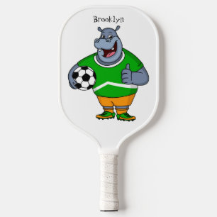 Funny hippo soccer player cartoon illustration pickleball paddle