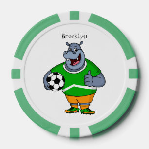 Funny hippo soccer player cartoon illustration poker chips