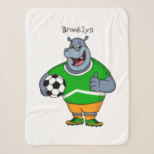 Funny hippo soccer player cartoon illustration sherpa blanket