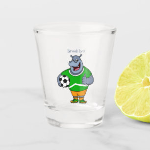 Funny hippo soccer player cartoon illustration shot glass