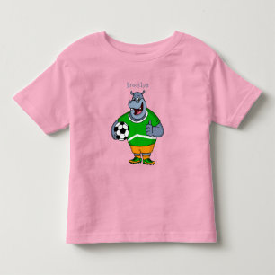 Funny hippo soccer player cartoon illustration toddler t-shirt