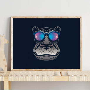 Funny Hippo With Sunglasses Wall Print