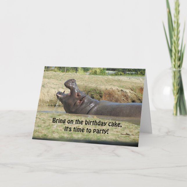 Funny Hippopotamus Birthday Greeting Card (Front)