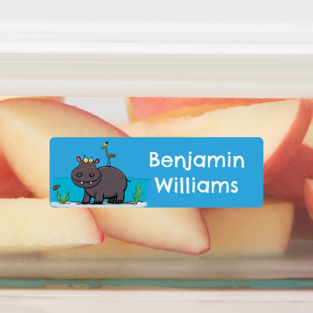 Funny hippopotamus with bird cartoon personalized (Affixed)