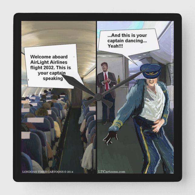 Funny Hipster Airline Pilot Wall Clock (Front)