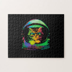 funny hipster cat astronaut jigsaw puzzle