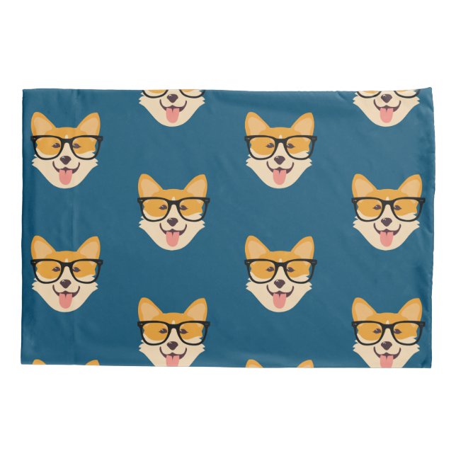 Funny Hipster Corgi Pattern Pillowcase (Back)