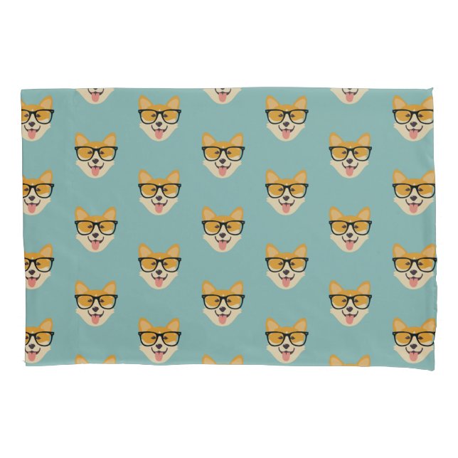 Funny Hipster Corgi Pattern Pillowcase (Front)
