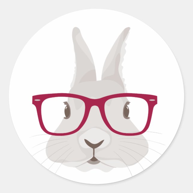 Funny Hipster Easter bunny with red rim glasses Classic Round Sticker (Front)