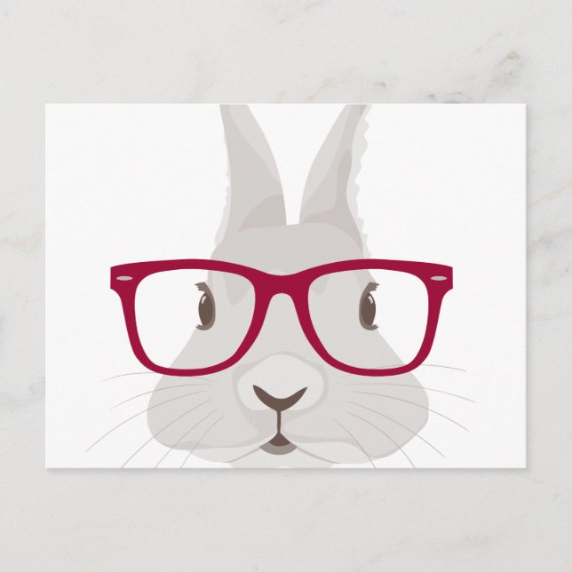 Funny Hipster Easter bunny with red rim glasses Holiday Postcard (Front)