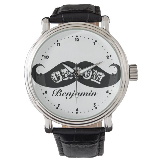 Funny Hipster Groom Moustache Watch (Front)
