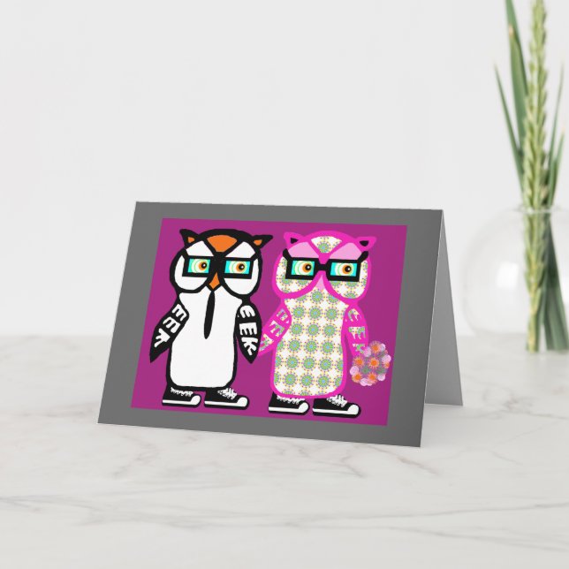 Funny Hipster Owls Happy Anniversary Card (Front)