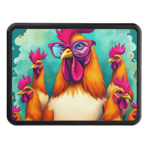 Funny Hipster Rooster Retro Pop Art Illustration Trailer Hitch Cover