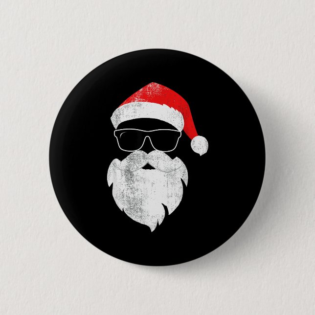 Funny Hipster Santa Face With Hat Beard &amp; Gles 2 Inch Round Button (Front)