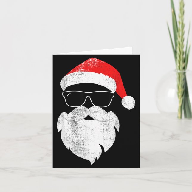 Funny Hipster Santa Face With Hat Beard &amp; Gles Card (Front)
