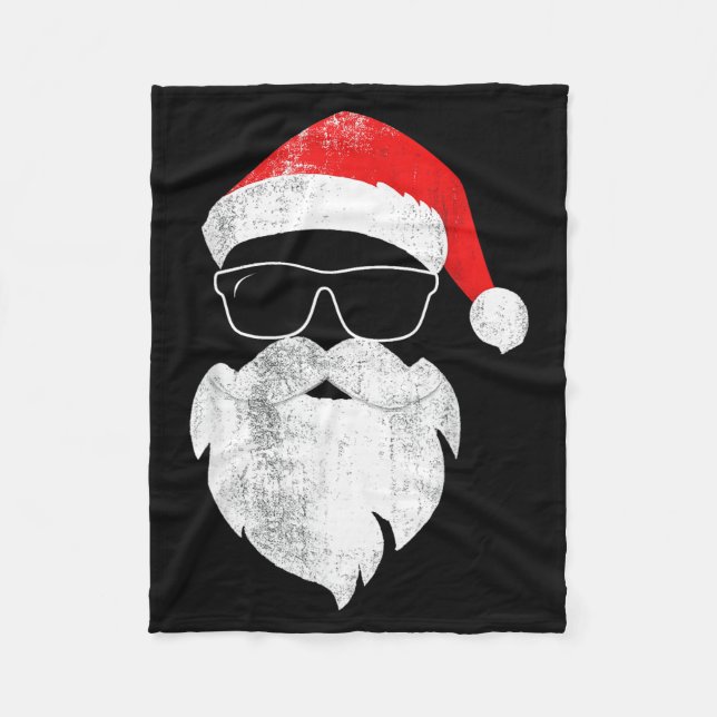 Funny Hipster Santa Face With Hat Beard &amp; Gles Fleece Blanket (Front)