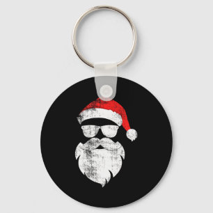 Funny Hipster Santa Face With Hat Beard & Gles Keychain