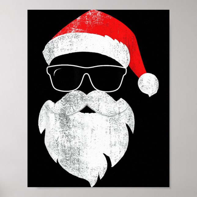 Funny Hipster Santa Face With Hat Beard &amp; Gles Poster (Front)