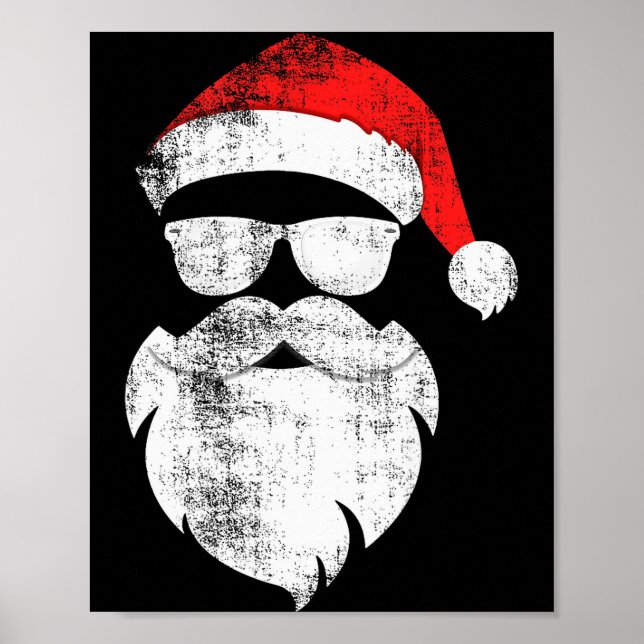 Funny Hipster Santa Face With Hat Beard &amp; Gles Poster (Front)