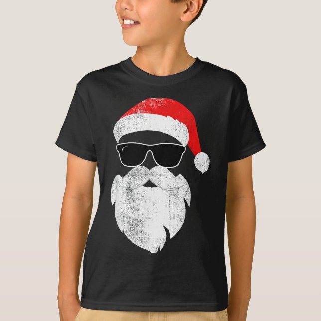 Funny Hipster Santa Face With Hat Beard &amp; Gles T-Shirt (Front)
