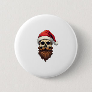 Funny Hipster Santa Skull Face With Hat Beard Chri 2 Inch Round Button