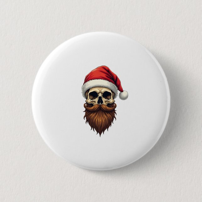 Funny Hipster Santa Skull Face With Hat Beard Chri 2 Inch Round Button (Front)