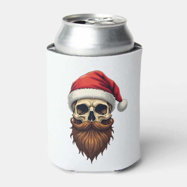 Funny Hipster Santa Skull Face With Hat Beard Chri Can Cooler (Can Front)