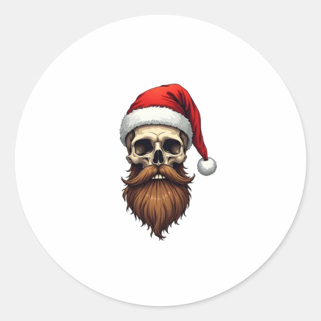 Funny Hipster Santa Skull Face With Hat Beard Chri Classic Round Sticker (Front)