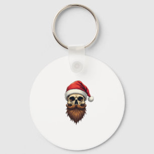 Funny Hipster Santa Skull Face With Hat Beard Chri Keychain