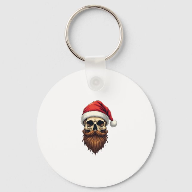 Funny Hipster Santa Skull Face With Hat Beard Chri Keychain (Front)