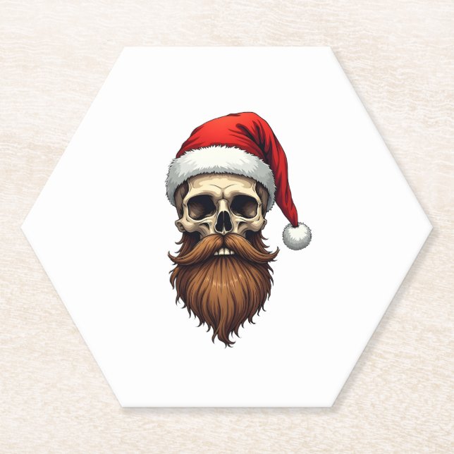Funny Hipster Santa Skull Face With Hat Beard Chri Paper Coaster (Front)