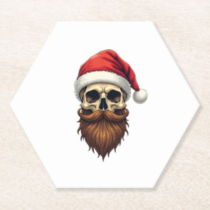 Funny Hipster Santa Skull Face With Hat Beard Chri Paper Coaster