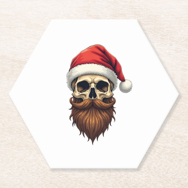 Funny Hipster Santa Skull Face With Hat Beard Chri Paper Coaster (Front)