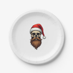 Funny Hipster Santa Skull Face With Hat Beard Chri Paper Plate