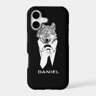 Funny Hipster Wolf with Black Tuxedo Personalized