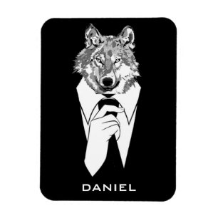 Funny Hipster Wolf with Black Tuxedo Personalized Magnet