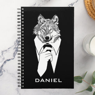 Funny Hipster Wolf with Black Tuxedo Personalized Planner